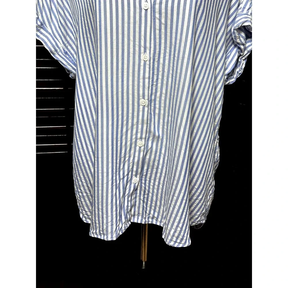Beach Lunch Lounge Blue/White Stripped Button Down Cuffed Short Sleeves XL_4